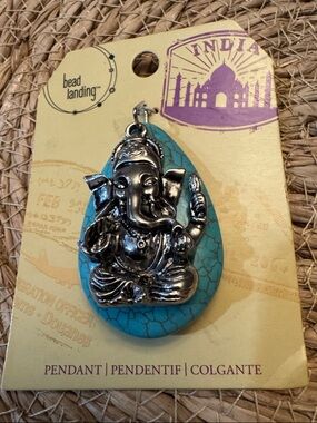 Bead Landing Silver Ganesha Pendant on Turquoise Teardrop
